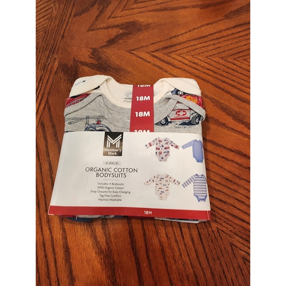Member's Mark Set Of 4 Long Sleeved Organic Cotton Bodysuits 18 Months
